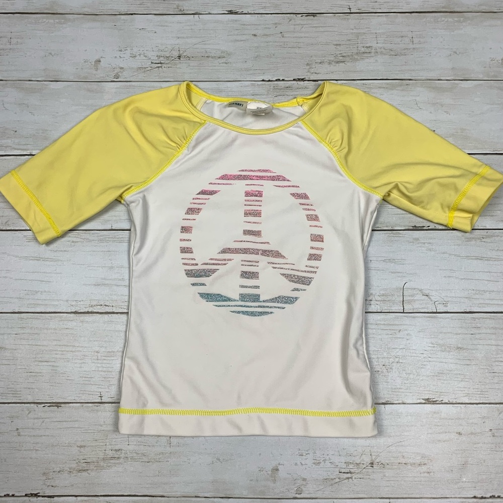 Old Navy Kids Rashguard Yellow Peace Swim Shirt